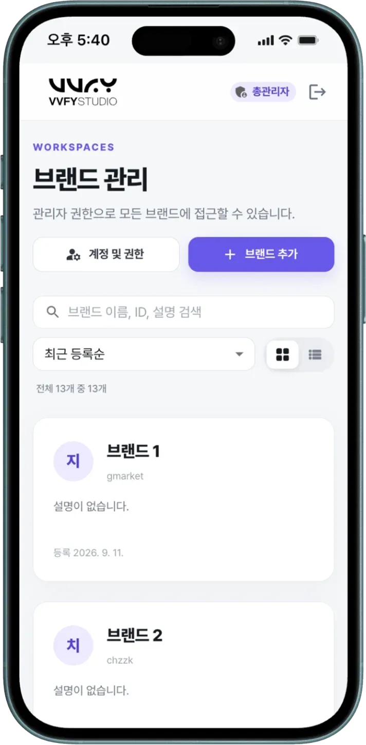 VVFY HUB brand management screen